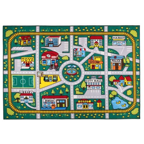 World Rug Gallery Kids Educational Learning City Life Road Non Slip Indoor Area Rug - Green 3' 3" X 4' 7"