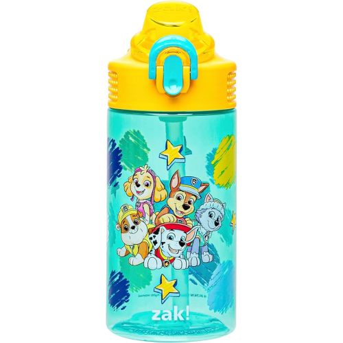 Zak Designs PAW Patrol Sage Water Bottle For School or Travel, 16oz Durable Plastic Water Bottle With Straw, Handle, and Leak-Proof, Pop-Up Spout Cover (Chase, Marshall, Skye, Rubble, Everest)