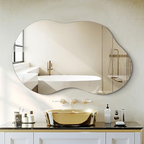 Dorlicecass Bathroom Mirror - Irregular Wall Mirrors Decorative 20"x36" Asymmetrical Tempered Glass Frameless for Vanity, Bedroom, Living Room, Cloakroom, Entryway