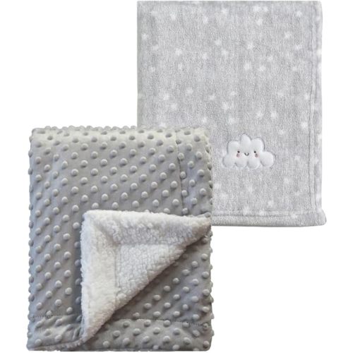 CREVENT 2Pcs 30''X40'' Cute Cozy Fluffy Warm Baby Blankets for Infants Toddlers' Bedding Crib Cot Stroller - Grey Cloud + Grey Sherpa
