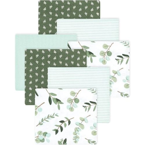 Little Treasure Hudson Baby Cotton Poly Flannel Receiving Blankets Multipack, Green Eucalyptus, 30x30 inches