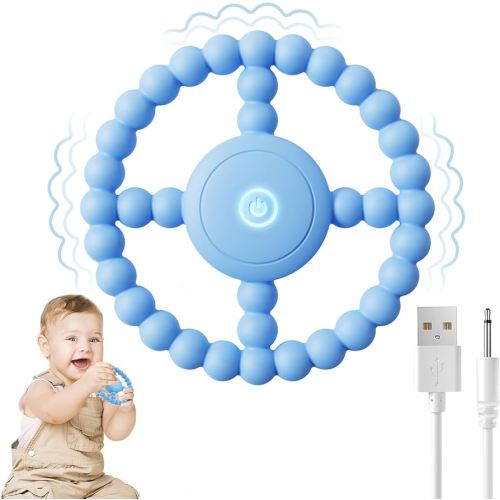 Vibrating Sensory Chew Toy, Teether Teething Toys for Babies6-12 8-18 Months, Sensory Toys for Kids with Autism&Toddler Travel Essential,1-2 Year Old Christmas Boys Girls Gifts idea(Blue)