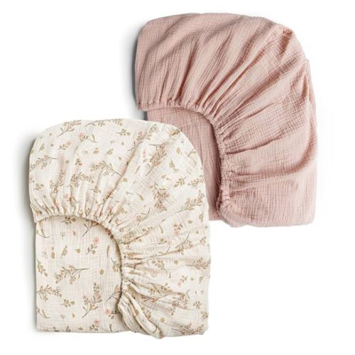 Konssy Muslin Crib Sheets for Girl Boy, 2 PCS Soft and Breathable Cotton Baby Sheets for Standard Crib Mattress, 52"x 28" (Floral, Pink)