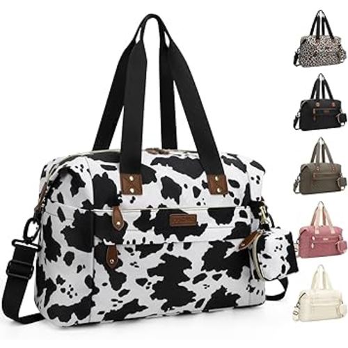 Diaper Tote - Baby Bag with Pacifier Case, Shoulder Straps, Stroller Clips, Waterproof Large Mommy Maternity Travel Bag for Mom and Dad, Cow Print