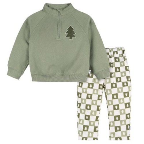 Gerber Baby Boys' 2-Piece Fleece Top and Pants, Oil Green, 12 Months