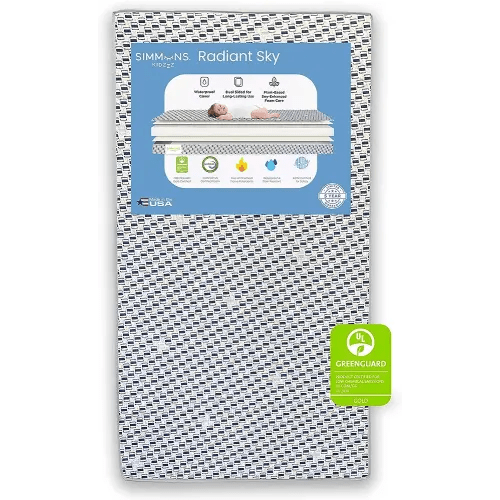 Simmons Kids Radiant Sky Dual Sided Baby Crib Mattress and Toddler Mattress, Waterproof, GREENGUARD Gold and CertiPUR-US Certified, Firm Plant-Based Foam, 5 Year Warranty, Made in USA