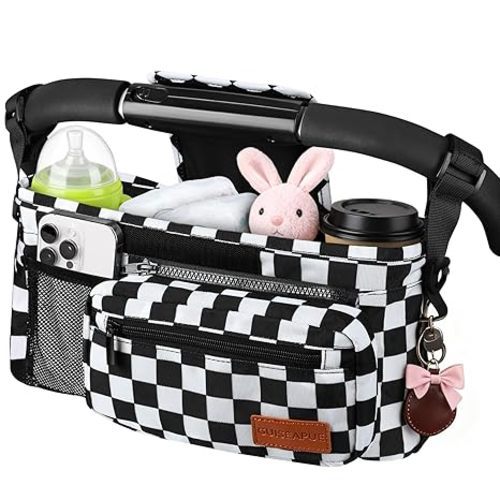Guiseapue Universal Stroller Organizer with Cup Holder: Baby Essentials, Stroller Caddy with Shoulder Strap, Detachable Phone Bag, Stroller Accessories, Chirstmas New Moms Baby Gifts