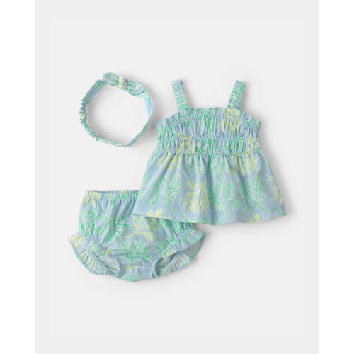 18 Months, Baby Girl 3-Piece Coral Top & Short Set - Blue/Green | Carter's