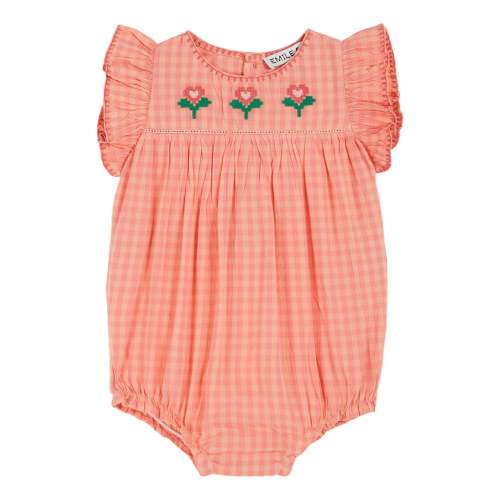 Peony Gingham Embroidered Romper