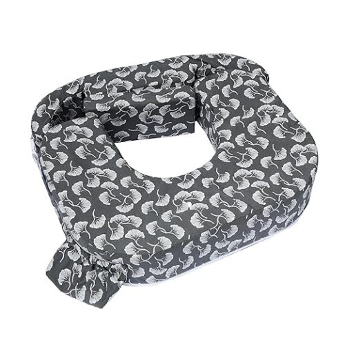 My Brest Friend Twin Nursing Pillow - Enhanced Comfort with Slipcover - Ergonomic Breastfeeding Pillow for Ultimate Support - Adjustable Nursing Pillow with Handy Side Pocket, Grey/Wht Flwg Fans