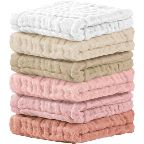 Baby Washcloths 6 Packs, Muslin Washcloths Baby,Cotton Burp Cloths, Extra Absorbent and Soft Wash Clothes for Newborns, 12x12 Inches