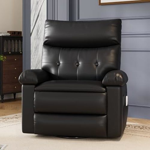 GarveeHome Leather Manual Recliner Chair for Adults - Heat and Massage | Manual Lazy Recliner for Adults, 360° swivel, 30° rocking, Nursery glider Chair, Single Sofa for Living Room