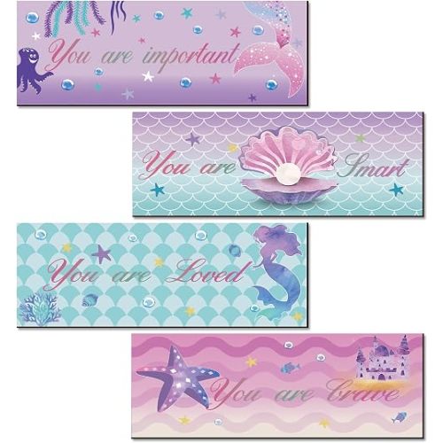 Unittype 4 Pieces Mermaid Wall Decor for Girls Inspirational Mermaid Room Decor for Girls Bathroom Bedroom Under the Sea Wood Sign Motivational Wall Art for Nursery Playroom