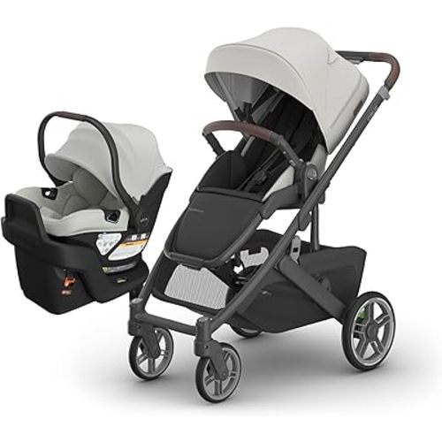 UPPAbaby Cruz V3 Stroller + Aria V2 Lightweight Car Seat Travel System Combo – Toddler Seat, Bumper Bar, Bug and Rain Shield, Car Seat Base, and Infant Insert Included – Savannah (Pearl Grey Jacquard)