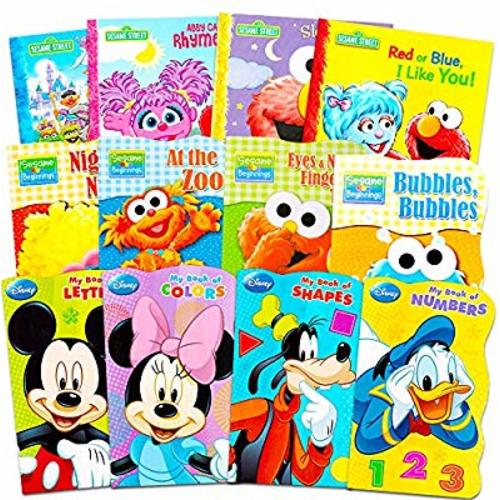 Sesame Street + Mickey Mouse Baby Toddler Beginnings Board Books & Story Books (12 Book Set)