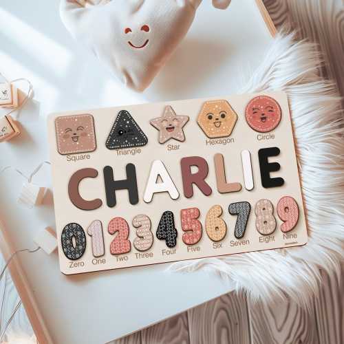 Personalized Name Puzzle with Shapes and Numbers, Custom Birthday Gift for Kids, Christmas Gifts for Toddler, Unique New Baby Gift, Wood Toy