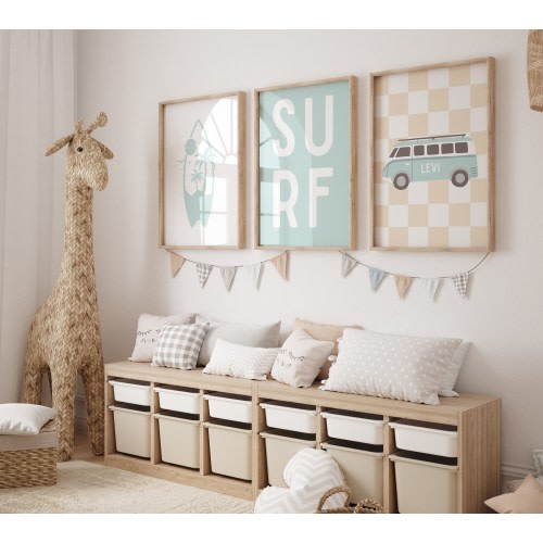 Retro Surf Nursery, Personalized Baby Room Decor, Child Kid Printable, Surf nursery, Custom Name, surfboard wall art, kid room gallery wall