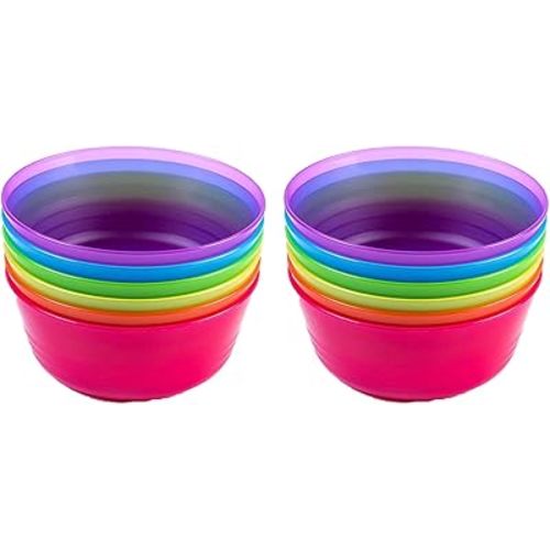 Kids Plastic Dinnerware Set of 12 Multi Color Bowls - Reusable, BPA-Free, Dishwasher Safe and Microwaveable