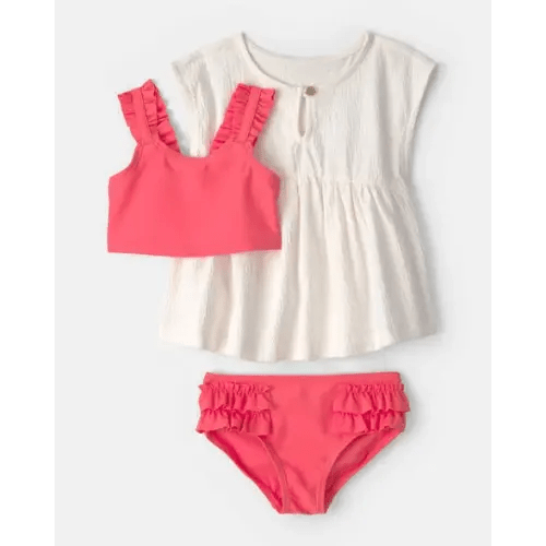 Baby Girl 3-Piece Tankini & Cover-up Set - Orange/Ivory | Carter's