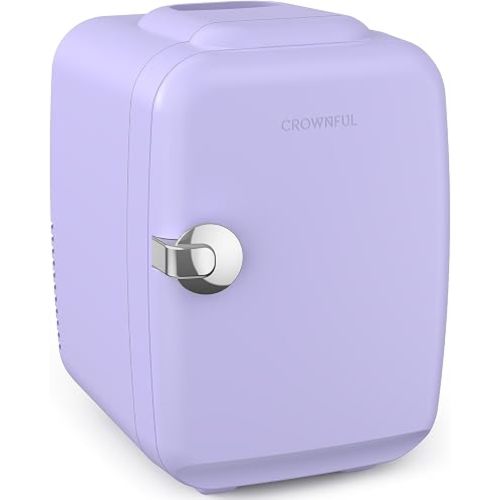 CROWNFUL Mini Fridge, 4 Liter/6 Can Portable Cooler and Warmer Personal Refrigerator for Skin Care, Cosmetics, Beverage, Food,Great for Bedroom, Office, Car, Dorm(Purple)