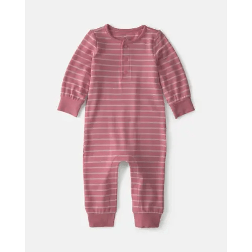 Baby Girl Striped PurelySoft™ Long-Sleeve Jumpsuit - Pink | Carter's