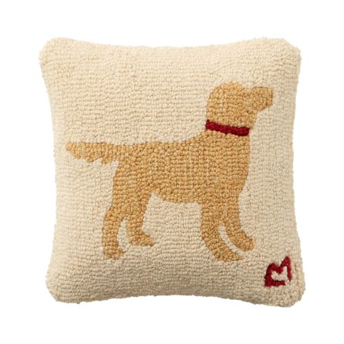 Wool Hooked Throw Pillow, Yellow Dog, 14" x 14"