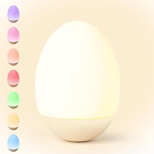 Egg Night Light for Nursery: Baby Night Lights Tap Lamp Stepless Dimming with Warm White and 7 RGB Colors Rechargeable Portable for Infant and Kids Bedroom Breastfeeding Sleep Aid