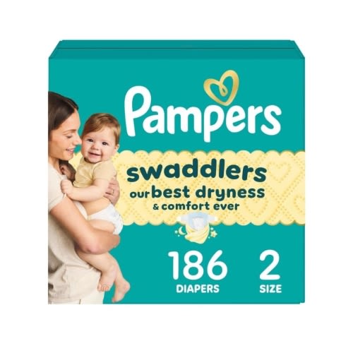 Pampers Swaddlers Diapers, Size 2 (10-22 lbs), 186 Count, Absorbent, Keeps Baby Dry and Comfortable, Skin Safe Disposable Baby Diaper (Packaging May Vary)