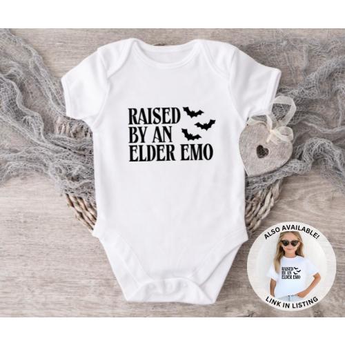 Raised By An Elder Emo Baby Onesie®, Dark Academia Baby Bodysuit, Goth Baby Announcement, Coming Home Outfit, Alternative Baby Shower Gift