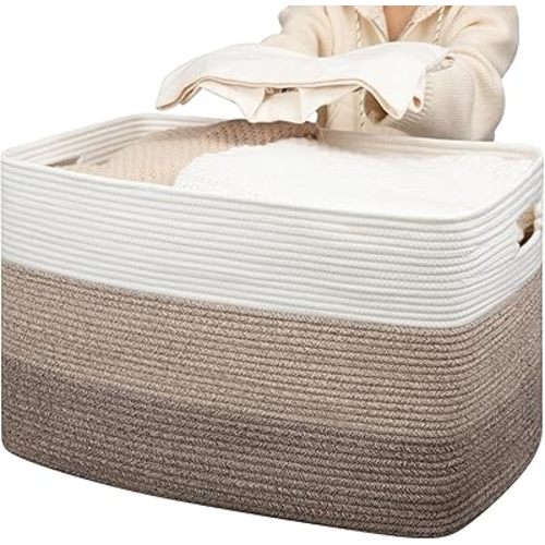 OIAHOMY 118L Extra Large Blanket Basket Cotton Rope Storage Basket Brown