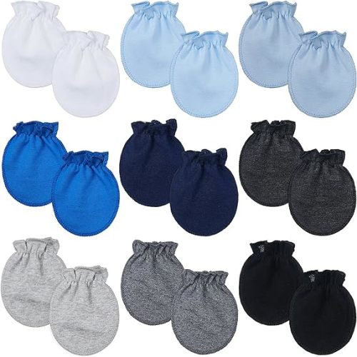 9 Pairs Newborn Baby Boys Girls Mittens 0-6 Months Infant Toddler Mittens No Scratch Solid Color Gloves