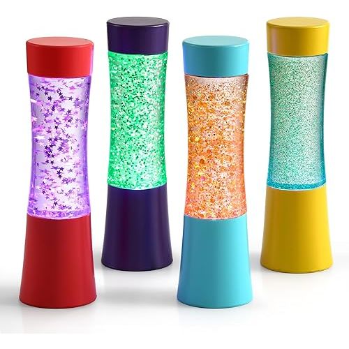 Special Supplies Light-Up Glitter Sensory Tubes – 4-Pack - Liquid Motion Timers for Stress Relief, Focus, and Relaxation - Colorful Calm Down Bottles for Kids and Adults - Leakproof, Ages 3+