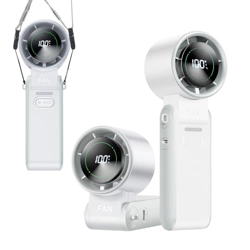 KIMMOO 3-in-1 Portable Handheld Turbo Fan-100 Speeds, 13500 RPM, 12Hrs Cooling, Digital Display, 120° Rotation, USB Rechargeable Mini Hand Held Personal Fan for Travel, Makeup, Outdoor, Indoor (White)