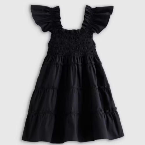 100% Organic Cotton Poplin Smocked Dress - Black, 3-6m