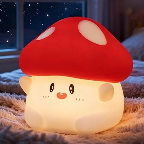 Mushroom Night Light with Squishy Soft Silicone, RGB Flashing Color, Dimmable Rechargeable Portable Touch Mushroom Gifts Decor for Girls Boys