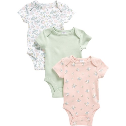 Baby Assorted 3-Pack Bodysuits, White- Green Floral Pack