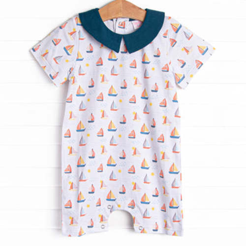 Sunset Sailing Collared Romper, Blue – Stitchy Fish