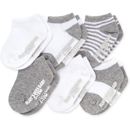 Burt's Bees Baby Organic Ankle & Crew Socks with Non-Slip Grips, 6-Pack
