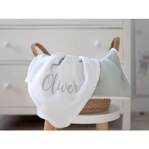 Personalised Baby blanket from Organic cotton, Soft Muslin Newborn Blanket, Baby Shower Gift, Custom Name Baby Blanket, Embroidered Blanket