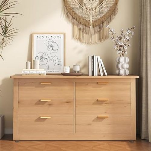 DUMOS 6-Drawer Storage Cabinet, 59" Wide Modern Chest of Drawers, Wood
