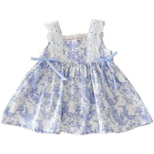 Toddler Baby Girl Sleeveless Dress Lace Strap Floral Print Princess Dress