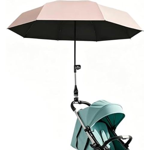 Beach Chair Patio Umbrella Stroller Umbrella with Universal Adjustable Clamp - UPF 50+ Clamp on Umbrella for Stroller Pool Camp Bleachers, Compact Lightweight Portable Shade, Windproof Sunshade (Pink)