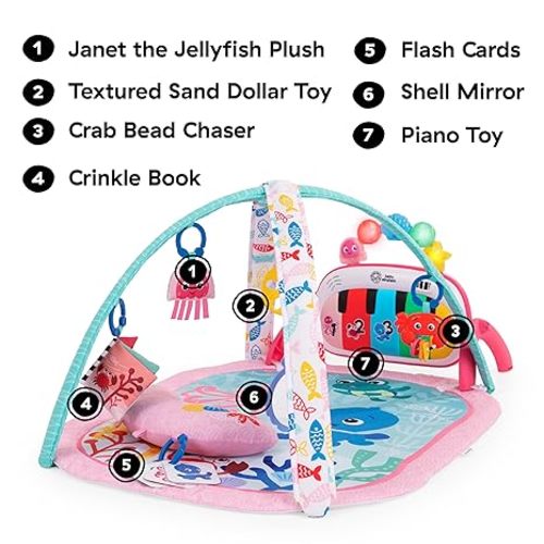 Baby Einstein Ocean Explorers 4-in-1 Kickin Tunes Jellyfish Jamboree Music & Language Discovery Gym, Pink, Ages 0 Months and Up