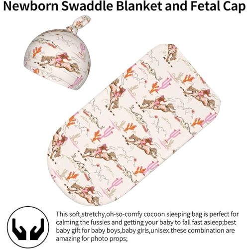 Western Baby Stuff Swaddle Blanket with Headband and Beanie Set, Western Style Blanket Infant Shower Gift for Boys Girls