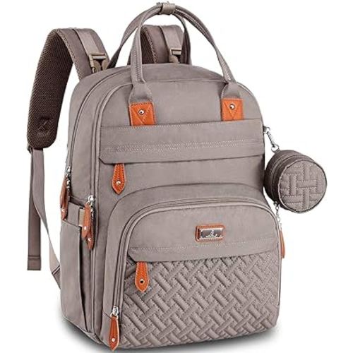 BabbleRoo Unisex Baby Essentials Backpack - Khaki, Waterproof Diaper Bag with Changing Pad, Stroller Straps & Pacifier Case