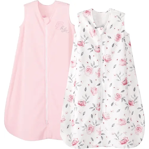 PHF Warm Micro-Fleece Baby Sleep Sack 0-6 Months, Soft Baby Wearable Blanket, 2-Way Zipper Sleeping Bags, 2 Pack Comfy Toddler Sleeping Sack for Girls, Small Size, Floral