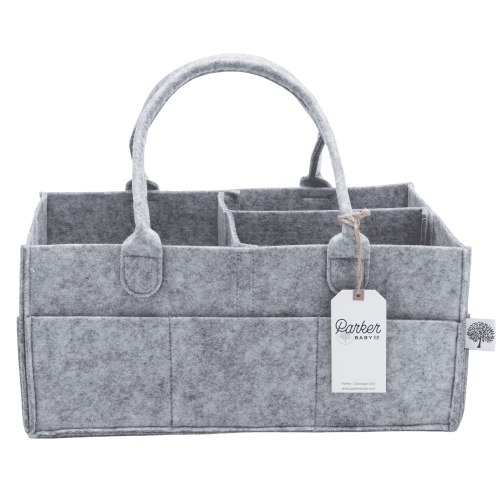 Parker Baby Felt Diaper Caddy - Gray Nursery Storage Basket with Portable Handle