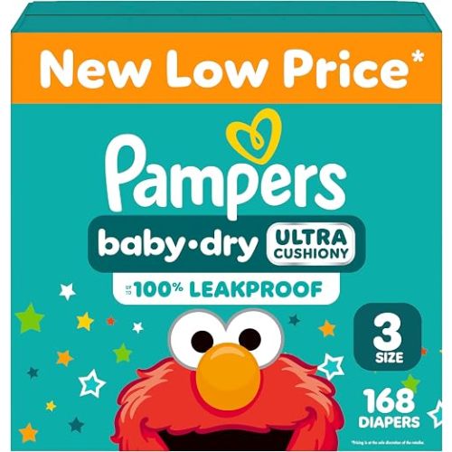 Pampers Diapers - Baby Dry - Size 3, 168 Count, Absorbent Disposable Infant Diaper (Packaging May Vary)