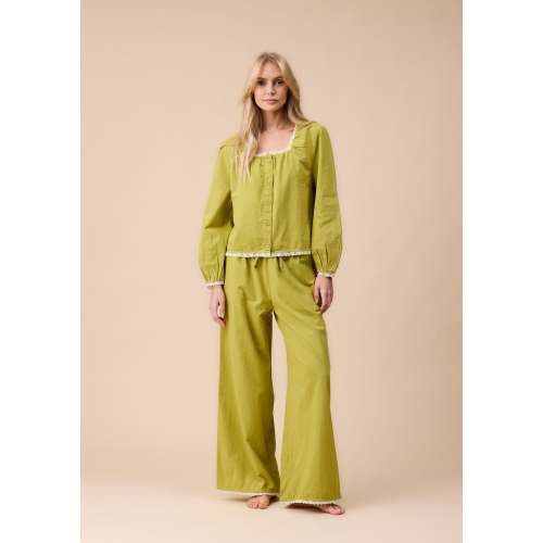 Cotton and Linen Pajamas in Green Trim – TBCo