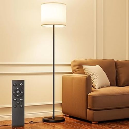 Keepsmile Dimmable Floor Lamps for LivingRoom with 12W LED Bulb, Foot Switch, Remote Custom Color Temperature Floor Light, Linen Shade Standing Lamps, Modern Tall Lamp for Office Bedroom Kid Room
